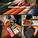 SHIELDON Case for Iphone 13, Genuine Leather Wallet Folding Case with Kickstand RFID Blocking Card Slots Magnetic Shockproof Cover Compatible with Iphone 13 5G (6.1" 2021) - Midnight Green