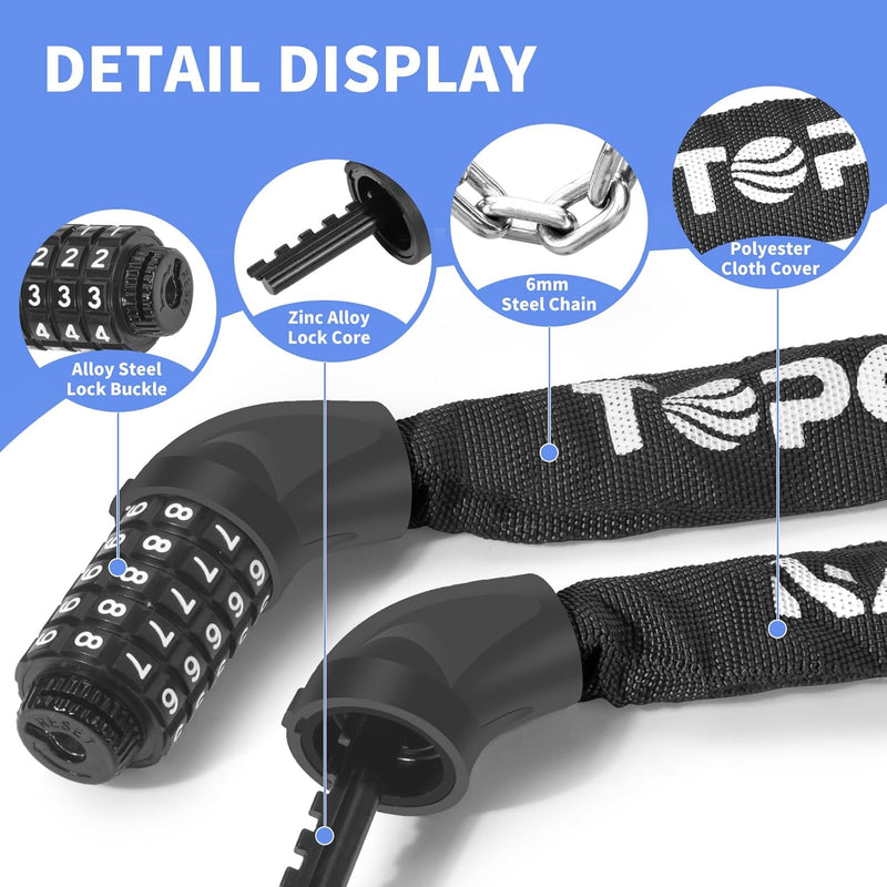 Bike Lock 3.2 Ft Long High Security Heavy Duty anti Theft Bike Chain Lock, 5 Dig