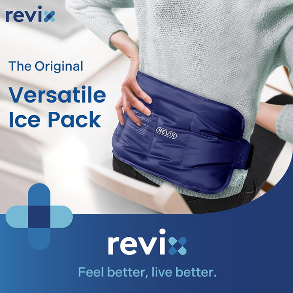 REVIX Ice Pack for Injuries Reusable Gel for Lower Back, Cold Packs for Back Shoulder, Elbow, Hip, Leg, Wrap around Entire Knee, Soft Cold Compress,16 × 9" Navy