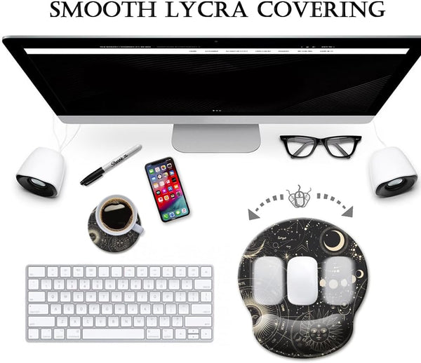 HOPONY Ergonomic Wrist Support Gel Mouse Pad, Wrist Rest Comfortable Computer Mouse Pad for Laptop, Pain Relief, Non-Slip Rubber Base,Moon Phase