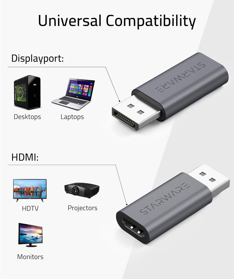 STARWARE Passive Adapter Compatible with Displayport Source Devices[Not for Hub]