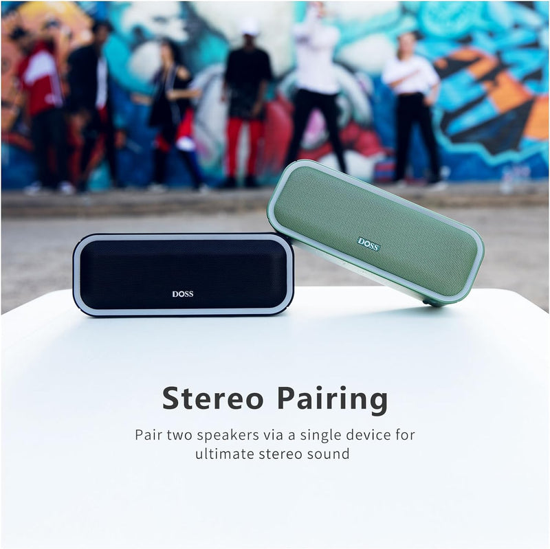 DOSS Soundbox Pro+ Bluetooth Speaker with 24W Impressive Sound, Booming Bass, IPX6 Waterproof, 15Hrs Playtime, Wireless Stereo Pairing, Mixed Colors Lights, 66 FT- Grey