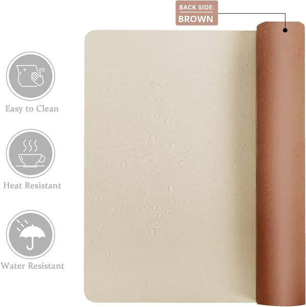 Aothia Double-Sided PU Leather Desk Pad - Non-Slip Large Mouse Pad & Desk Mat for Office, Home - Waterproof, Easy to Clean, Durable Dual-Sided Surface (31.5" X 15.7", Beige)