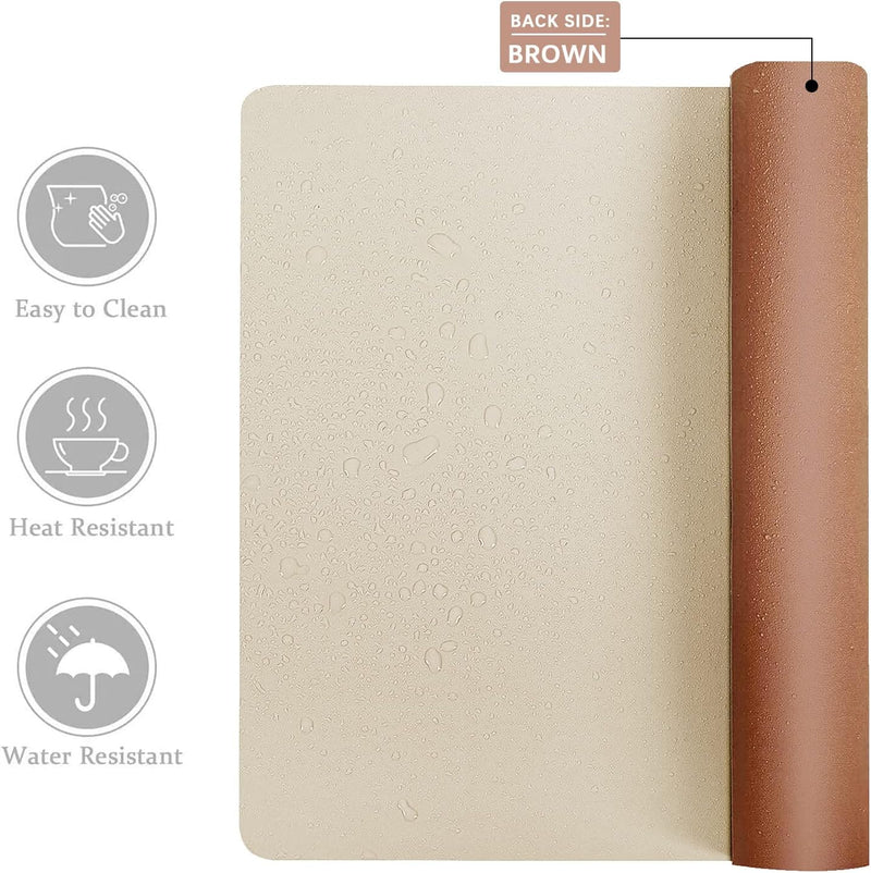 Aothia Double-Sided PU Leather Desk Pad - Non-Slip Large Mouse Pad & Desk Mat for Office, Home - Waterproof, Easy to Clean, Durable Dual-Sided Surface (31.5" X 15.7", Beige)