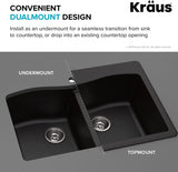 KRAUS Forteza 33-Inch Drop In/Undermount 50/50 Double Bowl Granite Kitchen Sink in Black, KGD-52BLACK