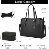 Laptop Bag for Women 15.6 Inch Waterproof Laptop Tote Bag with Makeup Bag Large Leather Computer Briefcase Womens Business Professional Office Work Bag Lightweight Shoulder Handbag, Deep Black