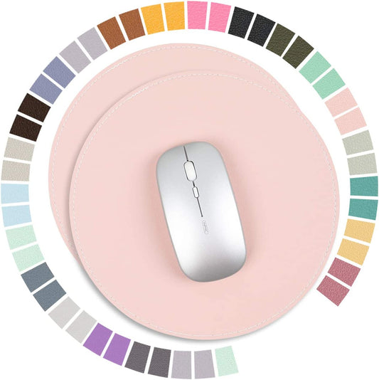 Ysagi 2 Pack Ultra Thin Waterproof PU Leather Mouse Pad,Stitched Edges,Works for Computers, Laptop,All Types of Mouse Pad, Office/Home(8.66'', 2 Pack, Pink)