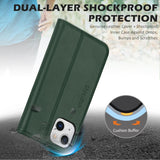 SHIELDON Case for Iphone 13, Genuine Leather Wallet Folding Case with Kickstand RFID Blocking Card Slots Magnetic Shockproof Cover Compatible with Iphone 13 5G (6.1" 2021) - Midnight Green