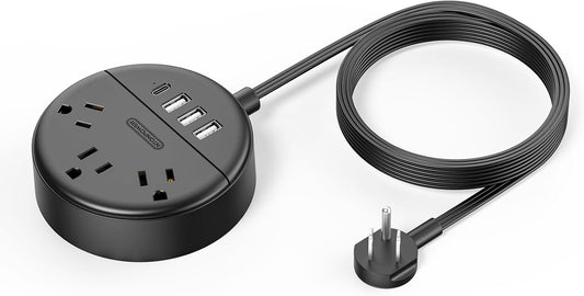 10Ft Long Extension Cord Power Strip with USB Ports, NTONPOWER Flat Plug Power Strip with 3 Outlet 4 USB(1 USB C), Wall Mount Charging Station for Home Office, Dorm Room, Travel, ETL Listed, Black