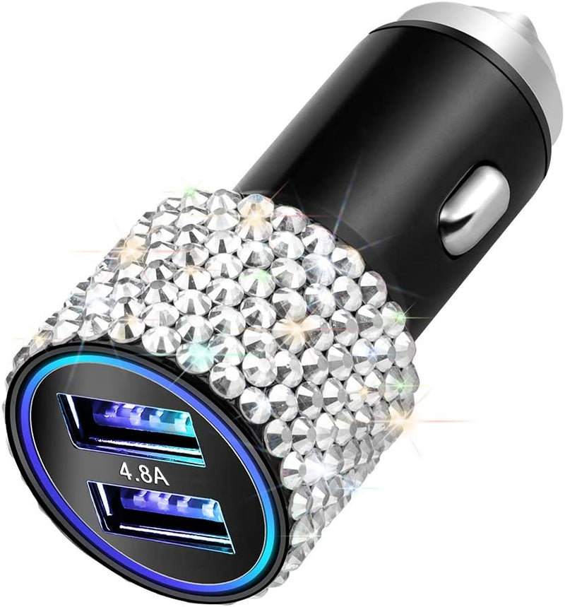Otostar Dual USB Car Charger, 4.8A Output, Bling Crystal Diamond Car Decorations Accessories Fast Charging Adapter for Iphones Android Ios, Samsung Galaxy, LG, Nexus, HTC (Silver)