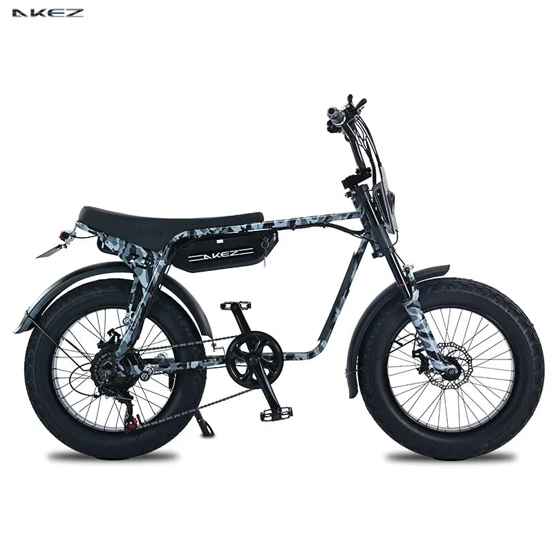 Akez-Electric Motorcycle Bike with 2 Seats 20*4.0 Fat Tire Off-Road Ebikes 1500W 48V 18AH 20 in 2023 Electric Bicycle New Fatbik