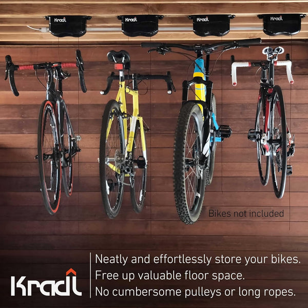 Kradl - Ceiling Mount Bike Lift and Rack. Bicycle Storage Hoist without Electricity, Clumsy Ropes or Pulleys.