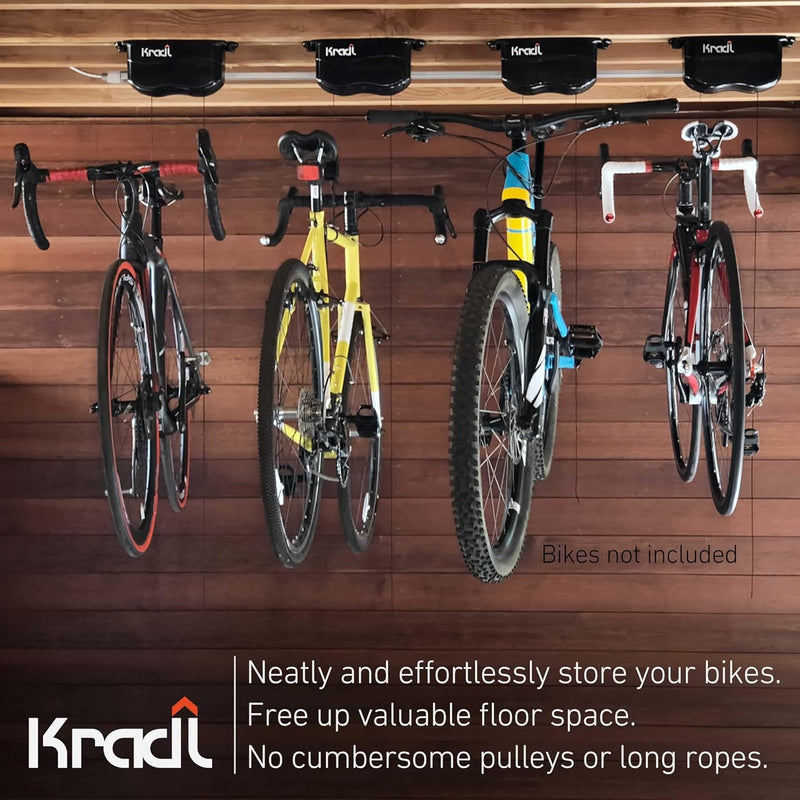 Kradl - Ceiling Mount Bike Lift and Rack. Bicycle Storage Hoist without Electricity, Clumsy Ropes or Pulleys.