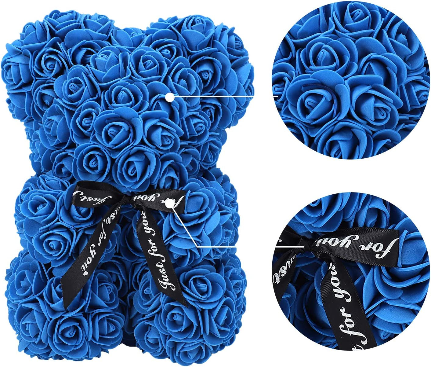 ZFDEBY Rose Flower Bear-Hand Made Teddy Bear,Best Artificial Decoration Gifts for Mothers Day, Valentines Day,Bridal,Weddings,The Perfect Party Clear Gift Box (06-Blue)