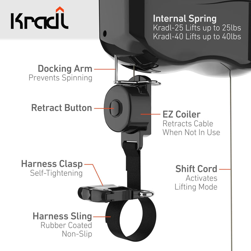 Kradl - Ceiling Mount Bike Lift and Rack. Bicycle Storage Hoist without Electricity, Clumsy Ropes or Pulleys.