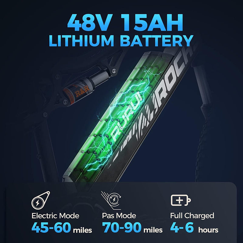 Eahora Electric Bike 750W Electric Mountain Bike 26In, 31MPH Adults Ebike with Full Suspension and Hydraulic Brakes, USB Color Display, 48V 15Ah Battery, 4.0'' Fat Tires E-MTB
