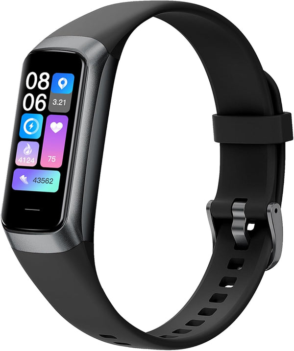 Health and Fitness Tracker for Men and Women, AMOLED Display, Compatible with Android & iOS, Features Blood Pressure Monitoring, Calorie Tracking, Alarm, Stopwatch, and IP68 Waterproof Rating