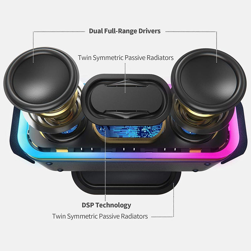 DOSS Soundbox Pro+ Bluetooth Speaker with 24W Impressive Sound, Booming Bass, IPX6 Waterproof, 15Hrs Playtime, Wireless Stereo Pairing, Mixed Colors Lights, 66 FT- Grey