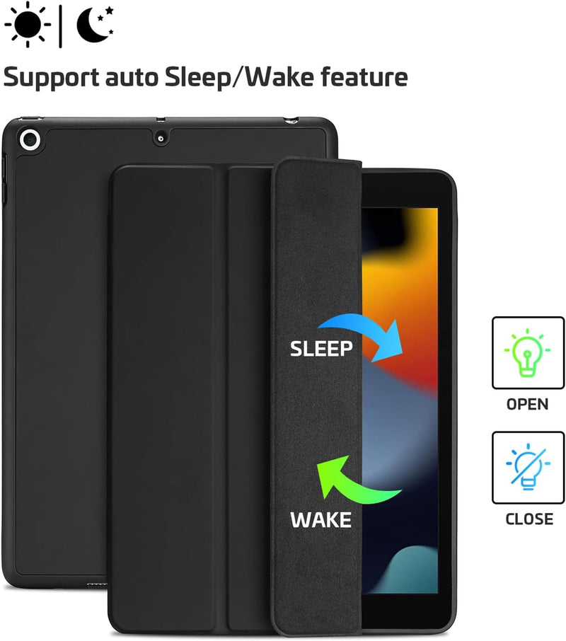 Procase Smart Case for Ipad 10.2 (9Th Gen 2021/ 8Th Gen 2020 / 7Th Gen 2019) with Pencil Holder and Soft TPU Back Cover, Slim Steady Stand Protective Case for 10.2" Ipad -Black
