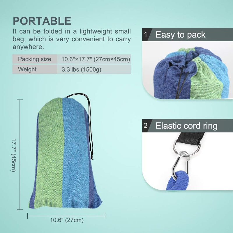 JBM Single Camping Hammock Portable Hammock with Carrying Bag - Support 264Lbs (Blue & Green)
