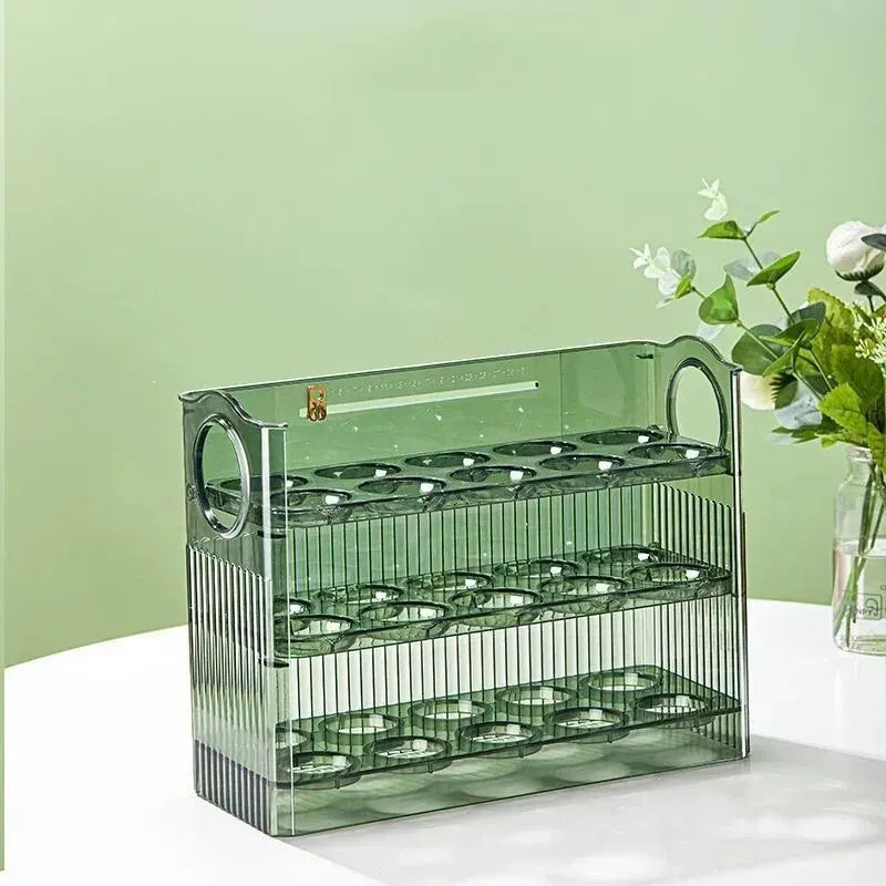 Kitchen Large Capacity Egg Fridge Storage Box - Portable Multi-Layer Egg Tray Organizer, Convenient Opening/Closing Egg Holder