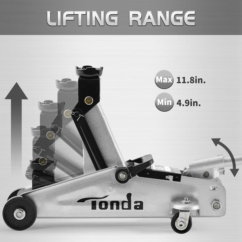 TONDA Floor Jack, Hydraulic Portable Car Lift Jack, 1.5 Ton (3,000 Lb) Capacity (Silver)