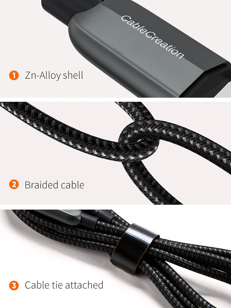 Cablecreation 3.3FT USB C to USB C Cable 2-Pack PD 100W with LED Display, Durable USB C Cable Braided with Display for Ipad Air, Pro, Macbook Pro, Galaxy S23 Pixel Steam Deck PS5 1M Black