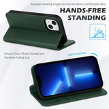 SHIELDON Case for Iphone 13, Genuine Leather Wallet Folding Case with Kickstand RFID Blocking Card Slots Magnetic Shockproof Cover Compatible with Iphone 13 5G (6.1" 2021) - Midnight Green