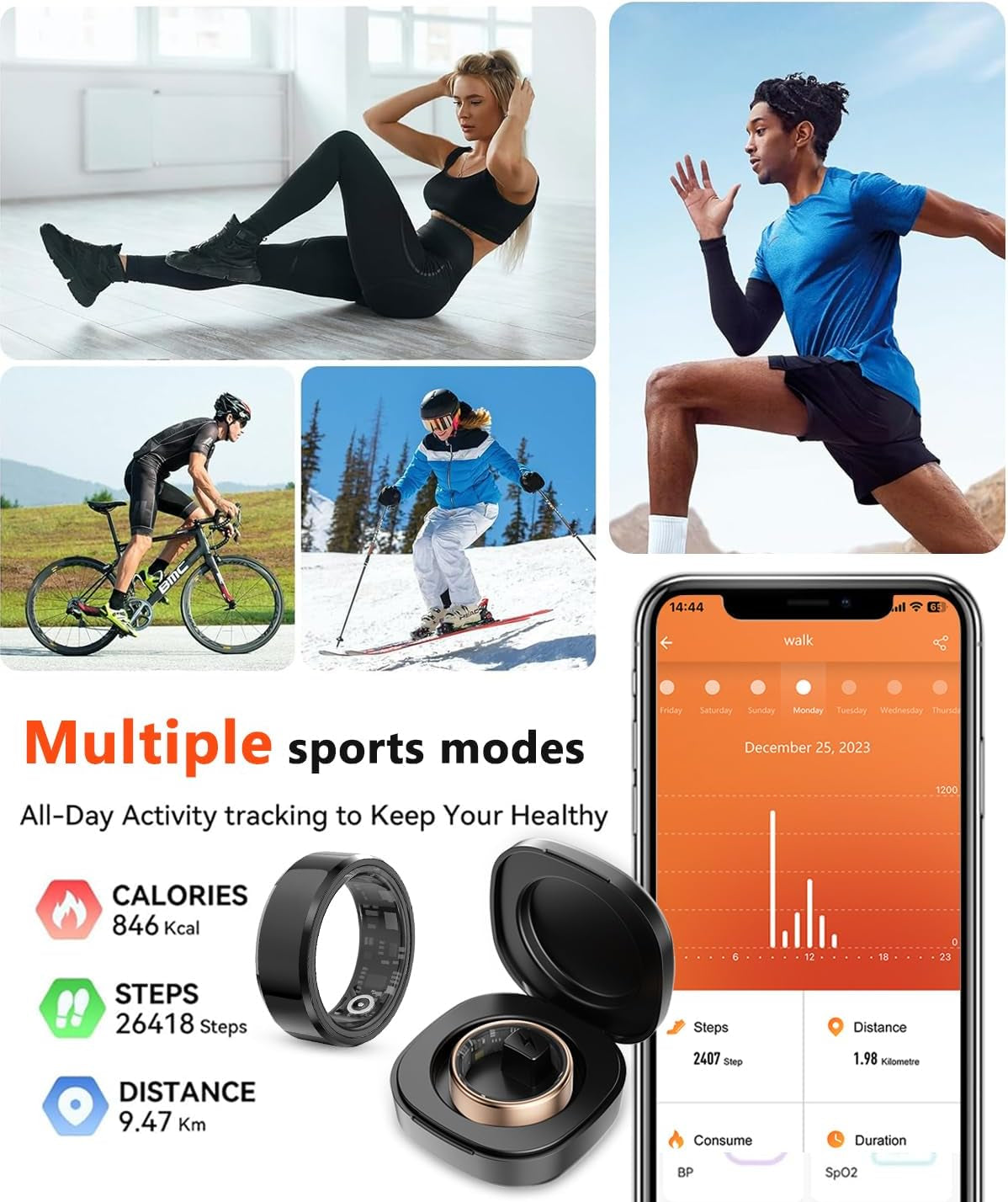 2025 Enhanced Smart Health Tracking Ring for Men and Women - IP68 Waterproof Fitness Tracker with Sleep Monitoring, Heart Rate, Blood Oxygen, Step Count, Distance, and Calorie Tracking, Includes Air Shutter and 7-Day Charging Case, Silver #10