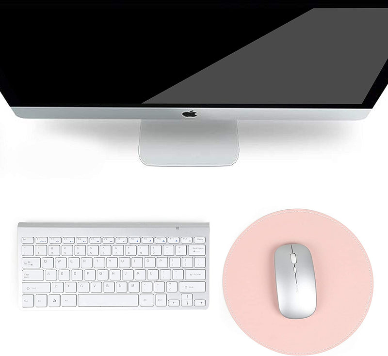 Ysagi 2 Pack Ultra Thin Waterproof PU Leather Mouse Pad,Stitched Edges,Works for Computers, Laptop,All Types of Mouse Pad, Office/Home(8.66'', 2 Pack, Pink)