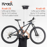Kradl - Ceiling Mount Bike Lift and Rack. Bicycle Storage Hoist without Electricity, Clumsy Ropes or Pulleys.
