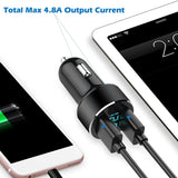 LIHAN Dual USB Car Charger, 4.8A Output, 12/24 Volt USB Adapter Plug for Cigarette Lighter Voltage Meter, Compatible with Iphone,Ipad, Samsung Galaxy, LG, Google, Black