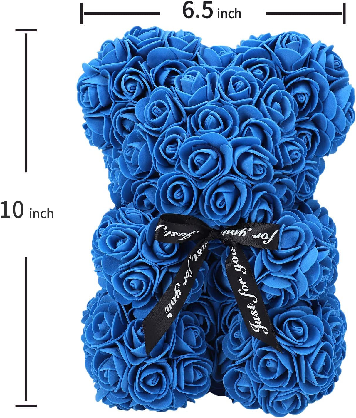 ZFDEBY Rose Flower Bear-Hand Made Teddy Bear,Best Artificial Decoration Gifts for Mothers Day, Valentines Day,Bridal,Weddings,The Perfect Party Clear Gift Box (06-Blue)