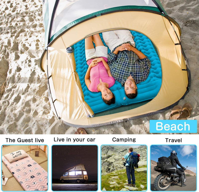 Camping Sleeping Pad,Supipro 2021 Newest Inflatable with Foot Press Sleeping Mat Pillow，Button Connection Large Size 4"-Thick, Portable Waterproof and Compact Air Mat for Camping,Hiking,Beach