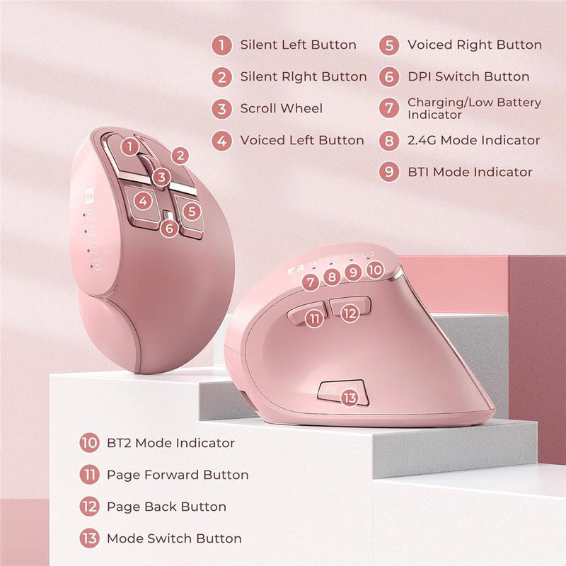 Ergonomic Mouse Blueooth Wireless Vertical Mouse Rechargeable Optical Mice for iPad Laptop Computer
