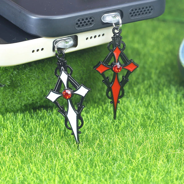 1. Beautiful phone dust plug hanging pendant, black/red cross shaped pendant, phone accessories decoration for iPhone/type-c