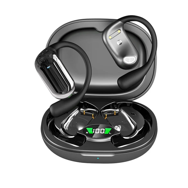 with Bluetooth OWS Earphone Sport Noiseless Audio Control Big Battery Voice Call Digital Display Wireless BT Ear Mounted Headset