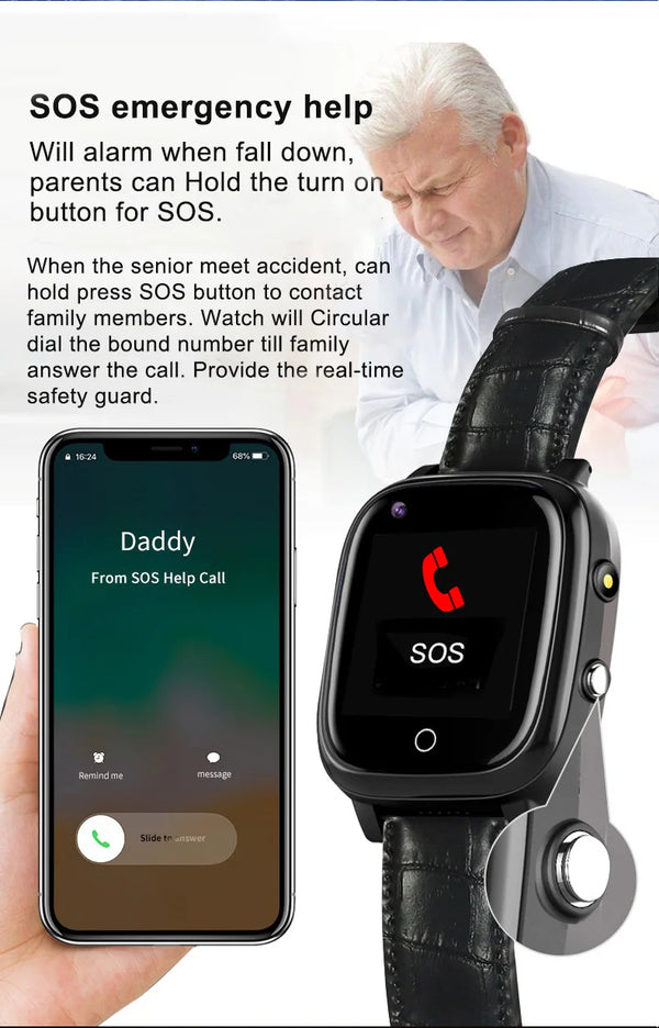 Smart Watch For Old People Elderly Smart Watch For Senior Fall Detection GPS Positioning 4G Sim Card SOS Phone Call Heart Rate T