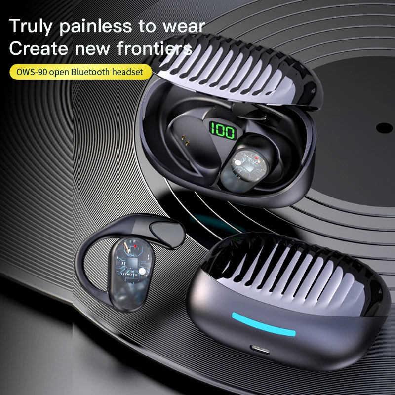 OWS 90 TWS Bluetooth Headphones With LED Battery Display, Stereo Sound, HD Call, Compact Wireless Earbuds, Long Playback