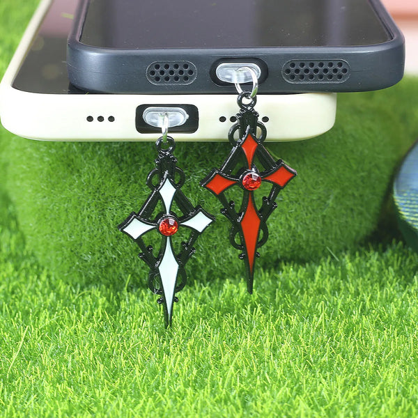 1. Beautiful phone dust plug hanging pendant, black/red cross shaped pendant, phone accessories decoration for iPhone/type-c