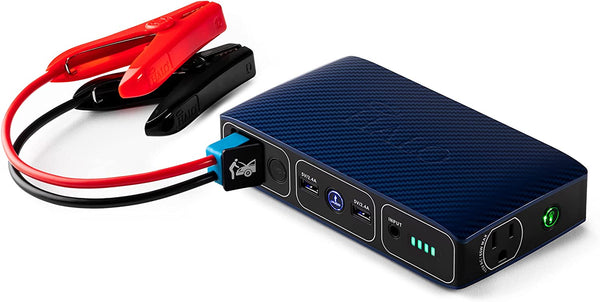 HALO Bolt 58830 ACDC Portable Car Battery Jump Starter | 58.8Wh USB Power Bank with AC Outlet, Emergency Floodlight & Charger, Jumps Cars Suvs & Trucks, Powers Phones & Laptops, TSA Approved — Blue