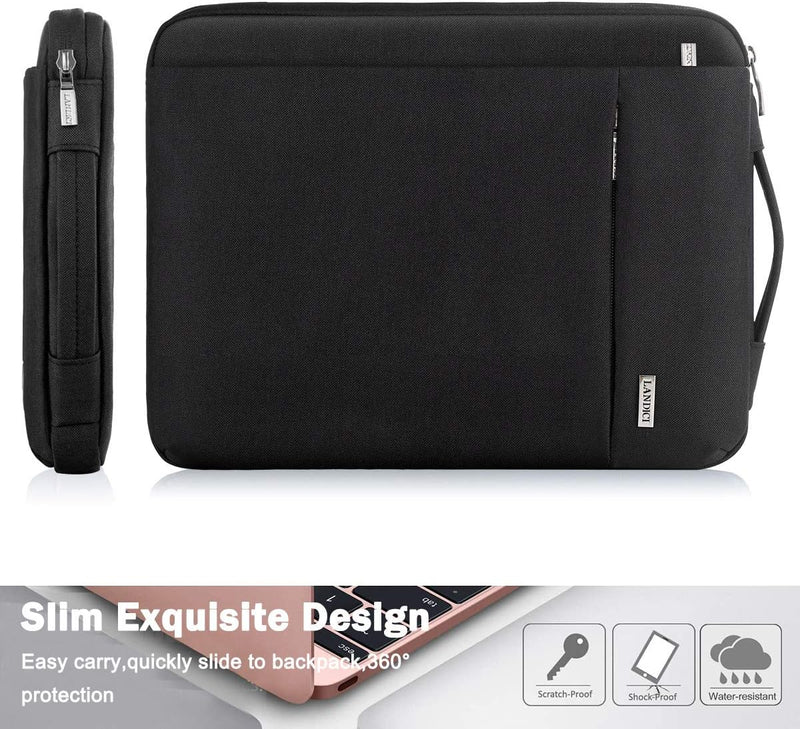 LANDICI 360° Protective Laptop Sleeve 11.6 Inch for Surface Pro 7 8 9/Laptop Go 2 3, Macbook Air 11, Small Computer Bag Carrying Case for 11-12 Inch Chromebook, Slim, Shockproof, Waterproof, Black