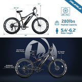Eahora Electric Bike 750W Electric Mountain Bike 26In, 31MPH Adults Ebike with Full Suspension and Hydraulic Brakes, USB Color Display, 48V 15Ah Battery, 4.0'' Fat Tires E-MTB
