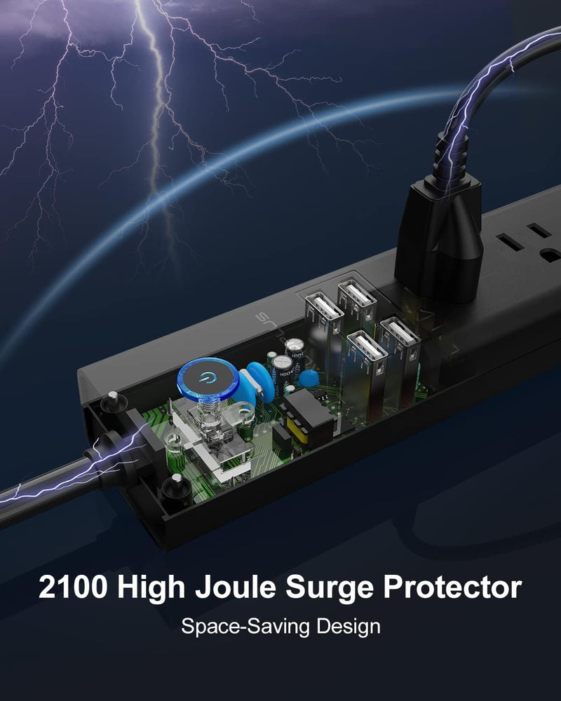 Surge Protector Power Strip with USB, AUOPLUS 10FT Outlet Strip, 6 Outlet and 4 USB Charger,[Flat Plug/Wall Mountable], 1250W/10A/2100J, Long Extension Cord for Computer Iphone Home Office Dorm