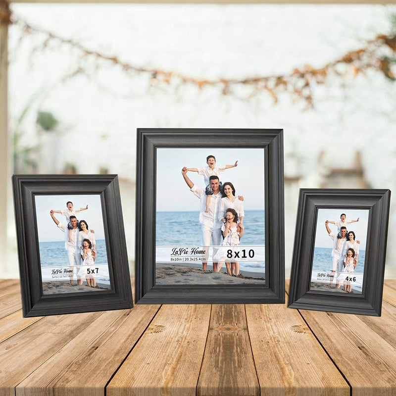 Lavie Home 8X10 Picture Frames (3 Pack, Black) Rustic Photo Frame Set with Tempered Glass for Wall Mount & Table Top Display