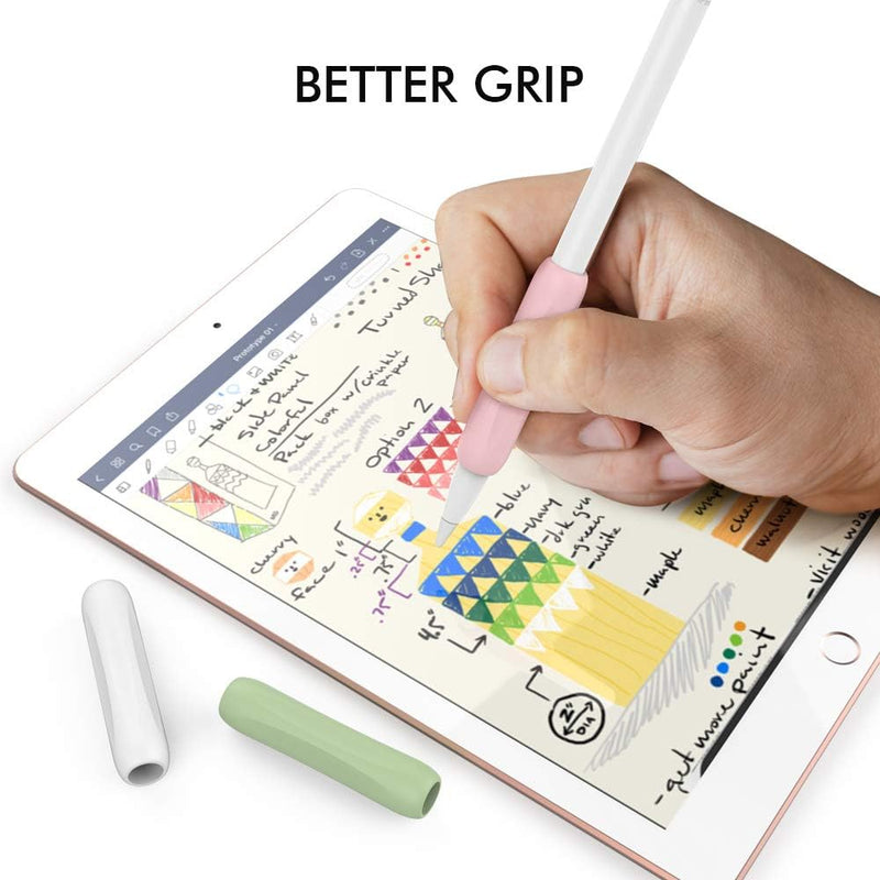 Ahastyle 3 Pack Silicone Grips Holders for Apple Pencil (USB-C) & Apple Pencil (1St / 2Nd Generation) Ergonomic Protective Skin Sleeve Compatible with Ipad Pen (White,Green,Pink)