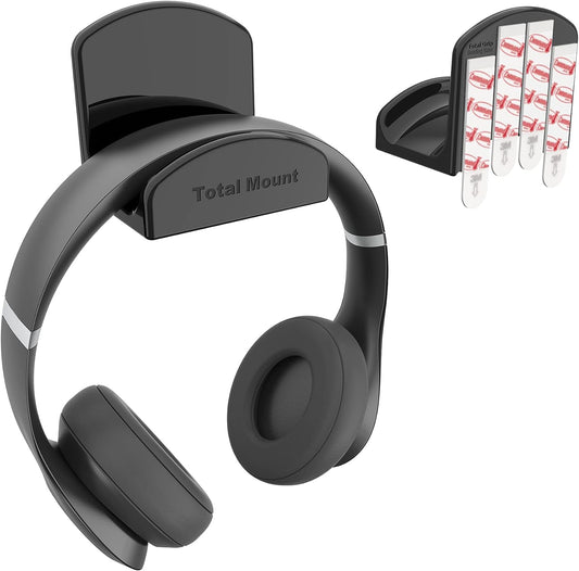 Totalmount Headphone Hanger – Includes Removable Adhesive Strips for Easy, Damage-Free Wall, Desk, or PC Mounting (Premium Black Headphone Hook – One Pack)