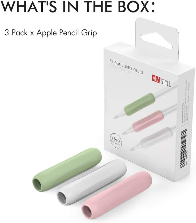 Ahastyle 3 Pack Silicone Grips Holders for Apple Pencil (USB-C) & Apple Pencil (1St / 2Nd Generation) Ergonomic Protective Skin Sleeve Compatible with Ipad Pen (White,Green,Pink)