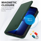 SHIELDON Case for Iphone 13, Genuine Leather Wallet Folding Case with Kickstand RFID Blocking Card Slots Magnetic Shockproof Cover Compatible with Iphone 13 5G (6.1" 2021) - Midnight Green