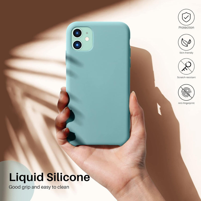 ORNARTO Compatible with Iphone 11 Liquid Silicone Case 6.1 Inch, Slim Liquid Silicone Case with Open Bottom Style Soft Gel Rubber Cover - Cactus
